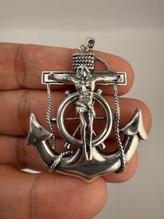 Sterling Silver Antiqued Mariner Cross Pendant