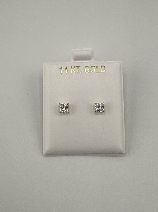 Baby earrings, zirconia, square stone medium size