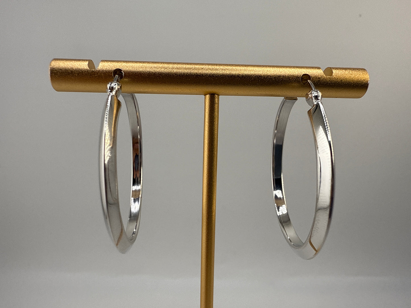 Sterling Silver 36mm Flat Hoop Earrings - Rhodium Plated