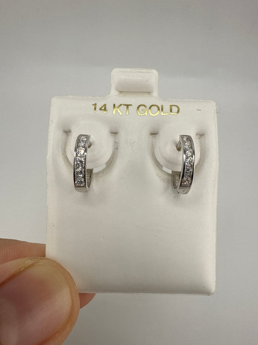 14k White Gold and Zirconia small Stunning Huggie Earrings