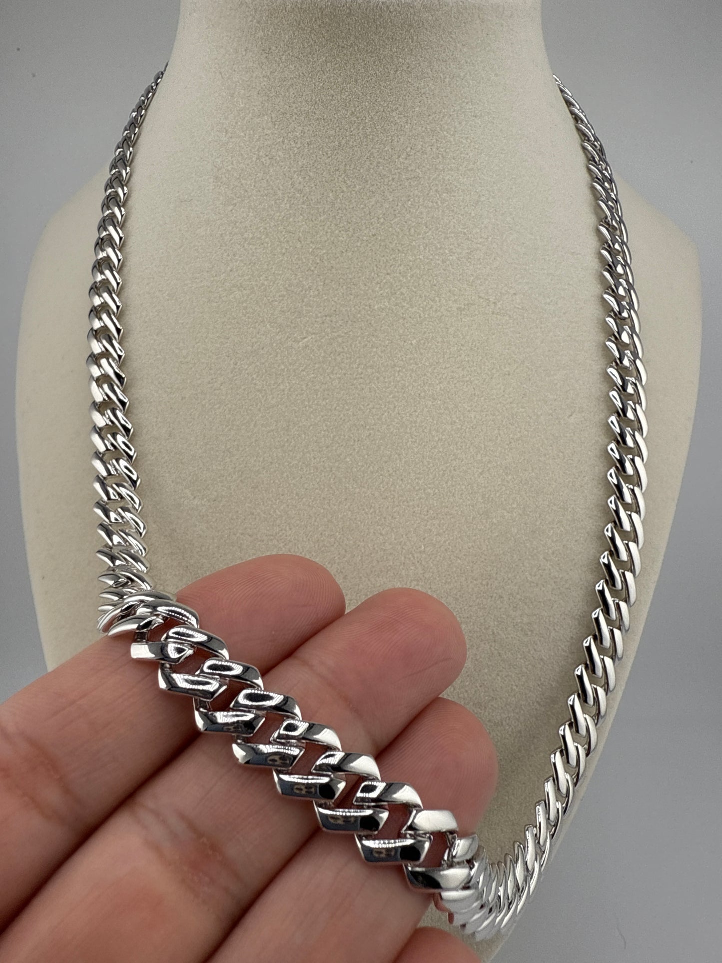 Sterling Silver 22inch 9mm Monaco Chain with Micro Pave Zirconia Lock