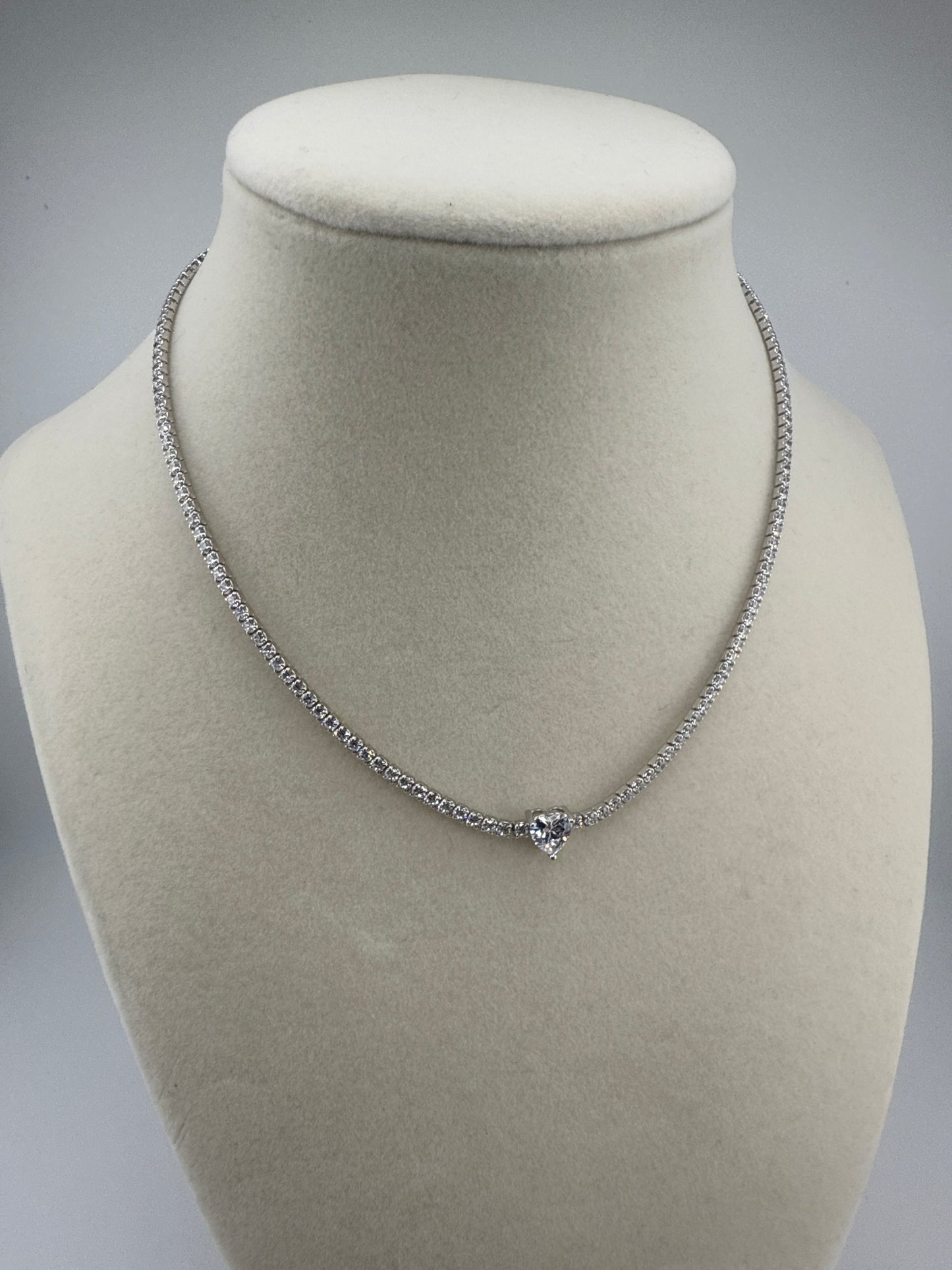 Sterling Silver Heart Tennis Necklace