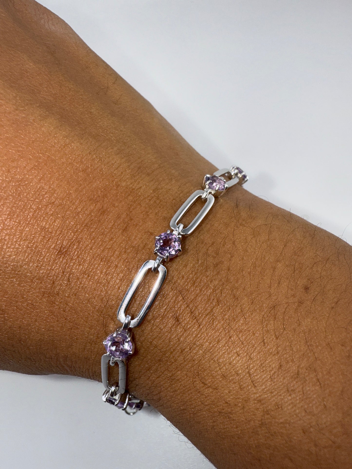 Sterling Silver Paperclip Bracelet - Amethyst
