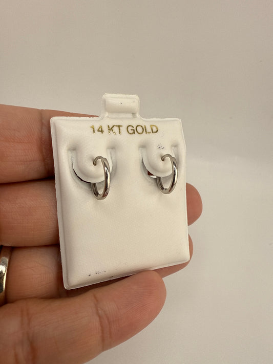 14k White Gold Simple, Small Huggie Earrings
