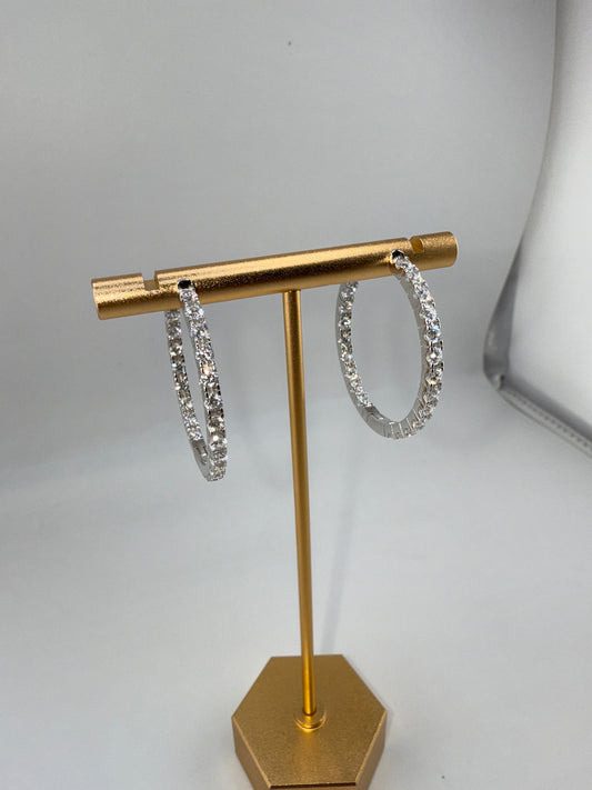 Sterling Silver, 3x35mm Inside-Outside Zirconia Hoop Earrings