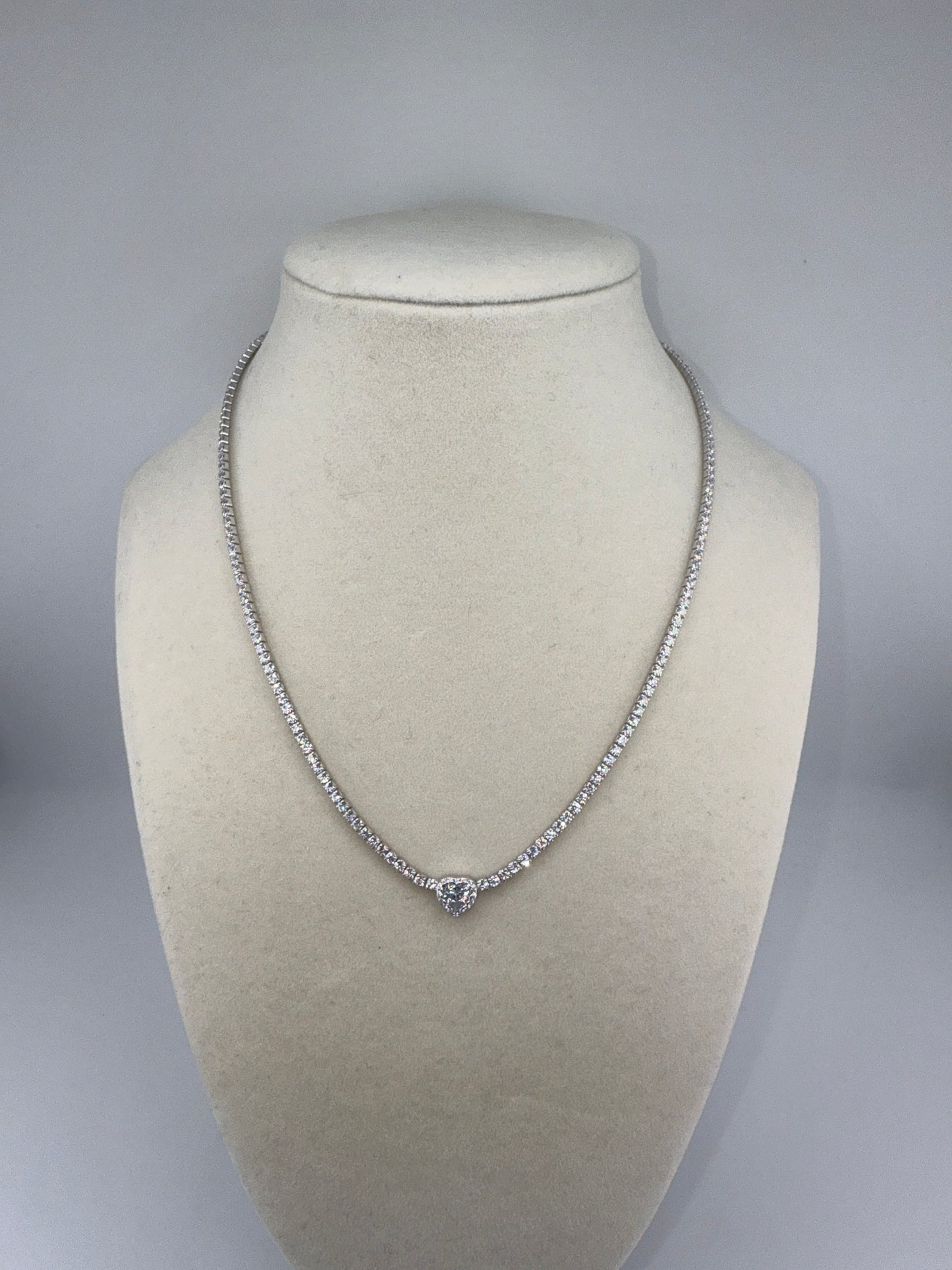 Sterling Silver, Alternating Round Zirconia Tennis Necklace