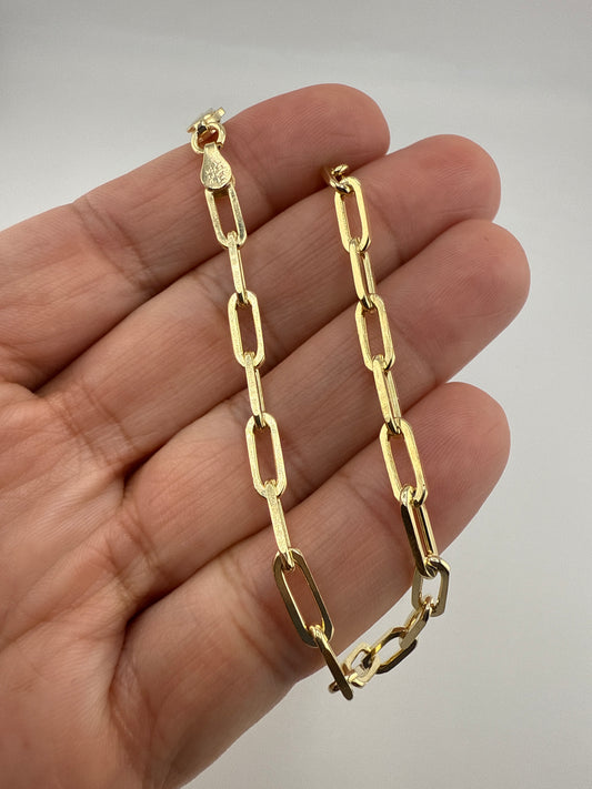 Sterling Silver 4mm Paper Clip Bracelet - Gold Plated