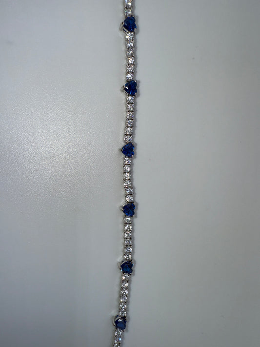 Sterling Silver Heart and Zirconia Tennis Bracelet - Sapphire Zirconia