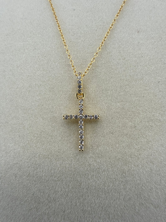 Sterling Silver Gold-tone or Silver-tone Zirconia Cross 18inch Necklace
