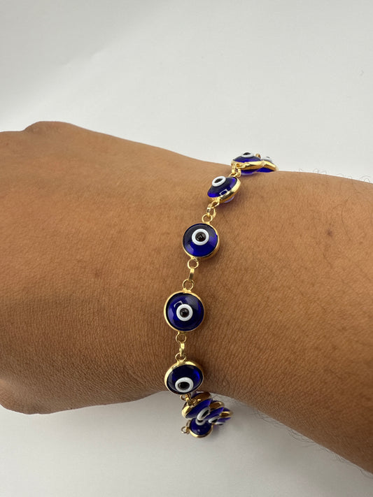 14k Gold Large Size Evil Eye Bracelet | 7 inches