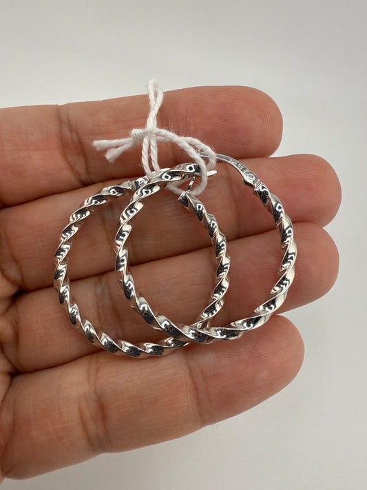 Sterling Silver Rhodium-plated Twisted Hoop Earrings