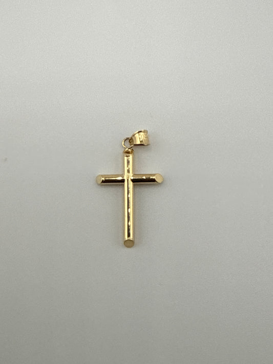14k gold Polished Tube Cross Pendant