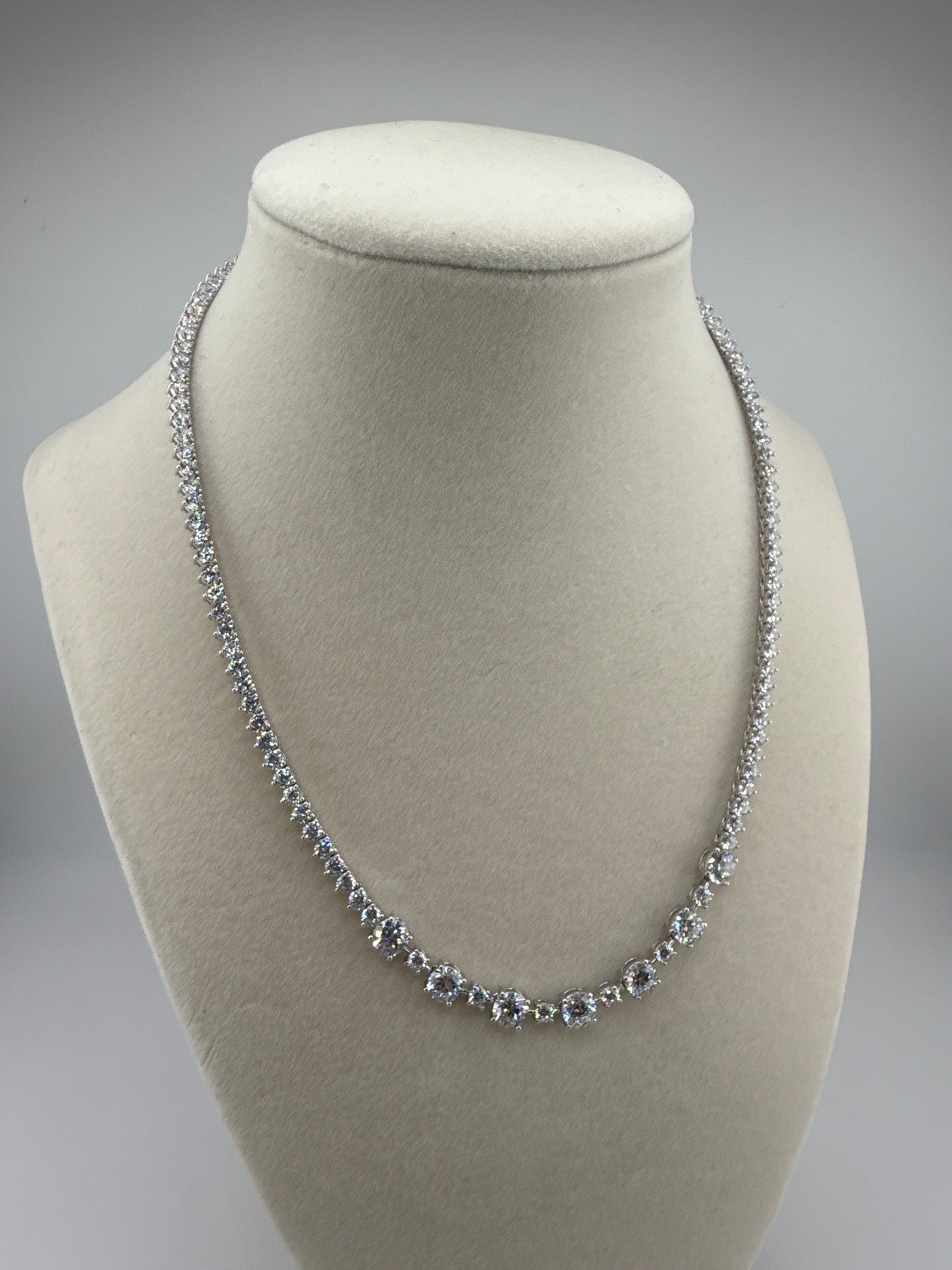 Sterling Silver Heart Zirconia Tennis Necklace