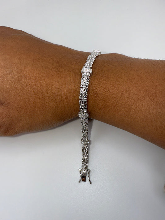 Sterling Silver Byzantine Design Zirconia Bracelet