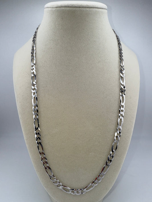 Sterling Silver 5.8mm 22inch Figaro Chain - Rhodium Plated