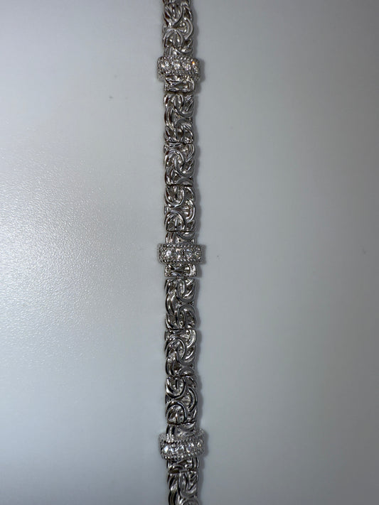 Sterling Silver Byzantine Design Zirconia Bracelet
