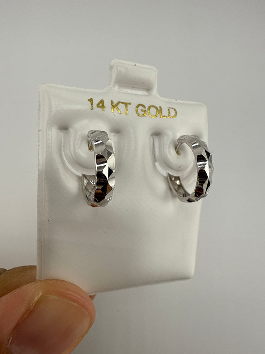 14k Gold Hammered Huggie Earrings