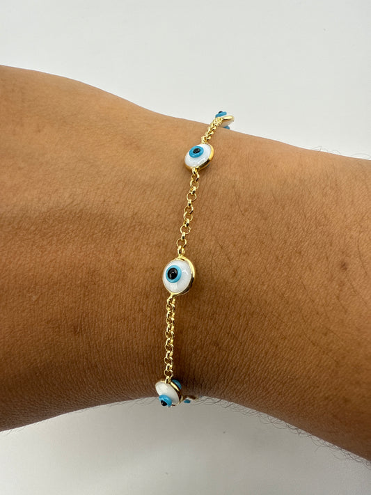 14k Gold Evil Eye Bracelet | 7 inches