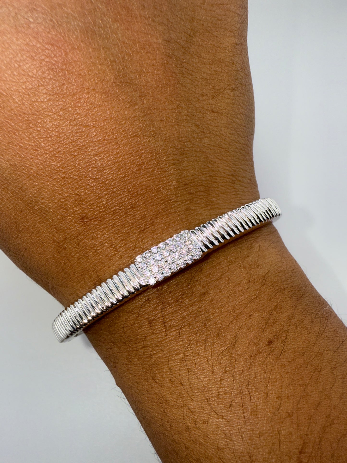 Sterling Silver Rectangle Pave Zirconia Bangle