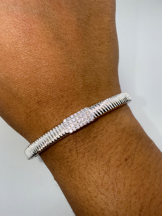 Sterling Silver Rectangle Pave Zirconia Bangle