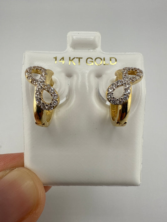 14k Yellow Gold and Zirconia Bow Huggie Earrings