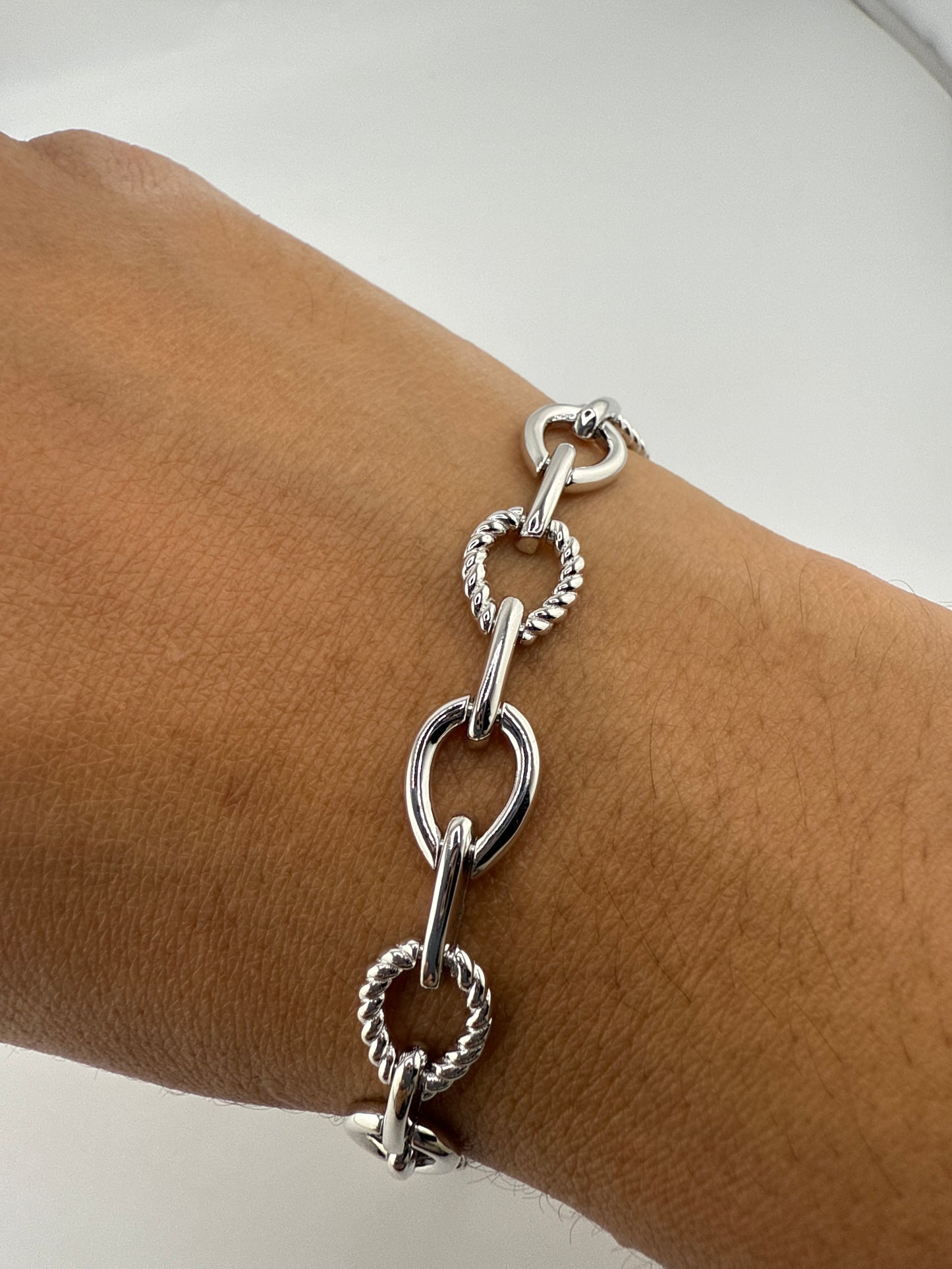 Sterling Silver Alternating Link Bracelet