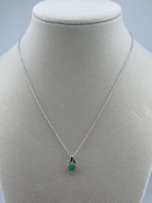 Sterling Silver Round Gemstone Emerald Necklace