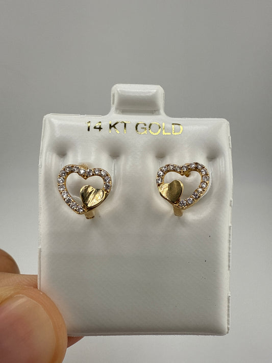 14k Yellow Gold and Zirconia Heart Small Huggies