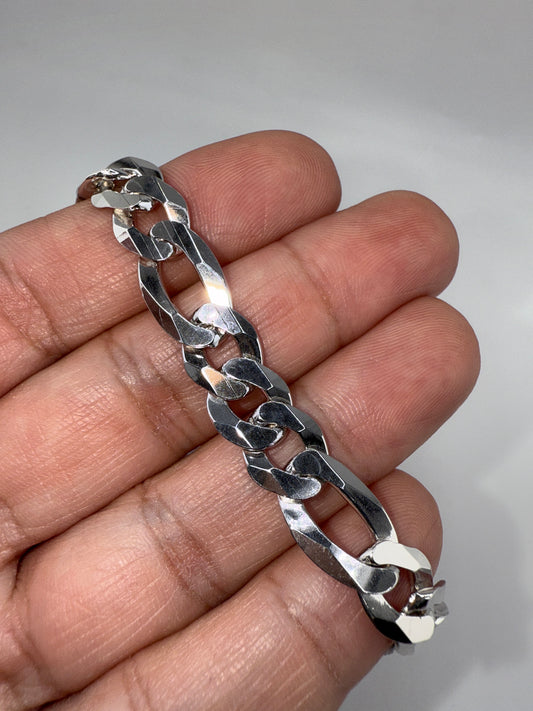 Sterling Silver 8inch 8.6mm Figaro Chain - Rhodium Plated
