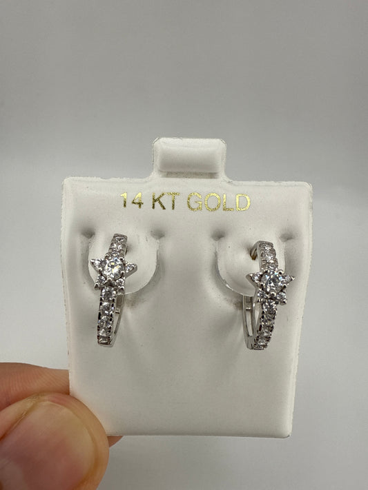 14k White Gold and Zirconia small Huggies with Star design