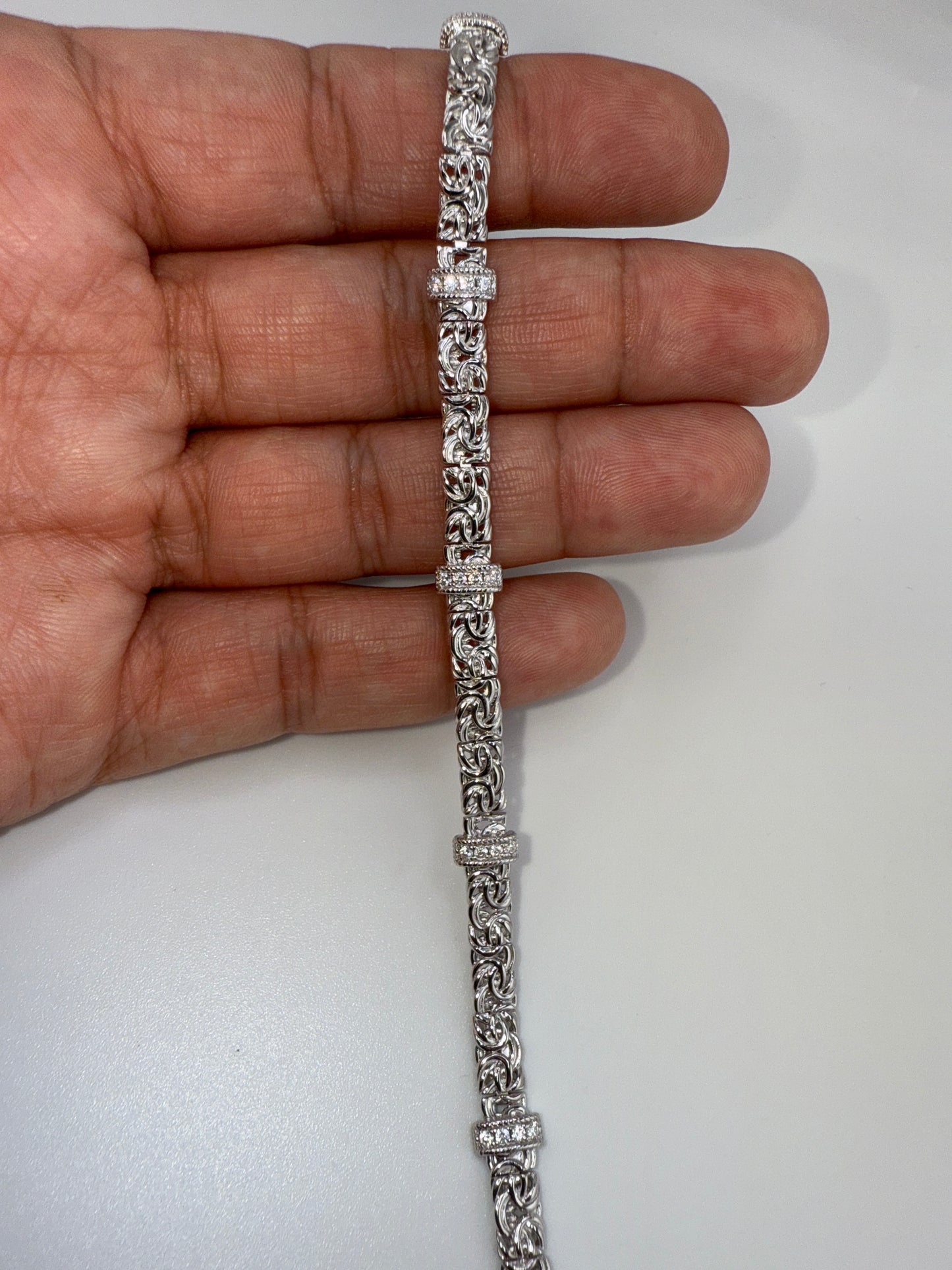 Sterling Silver Byzantine Design Zirconia Bracelet