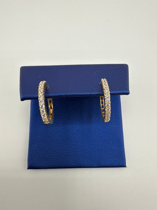 14k gold and zirconia thin huggie earrings