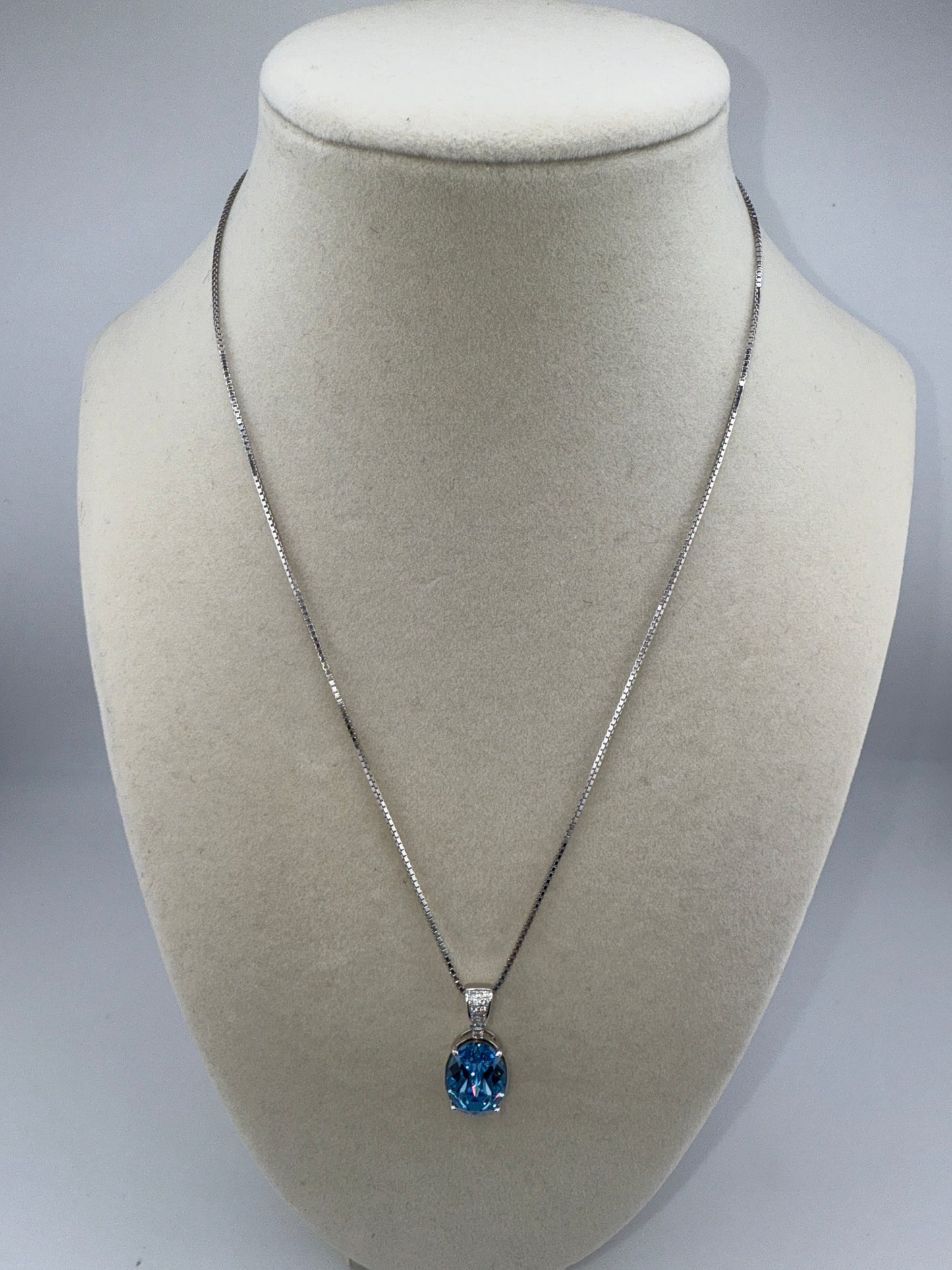 Sterling Silver Zirconia Bale and 14x10mm Oval - Aqua Swarovski Element Necklace