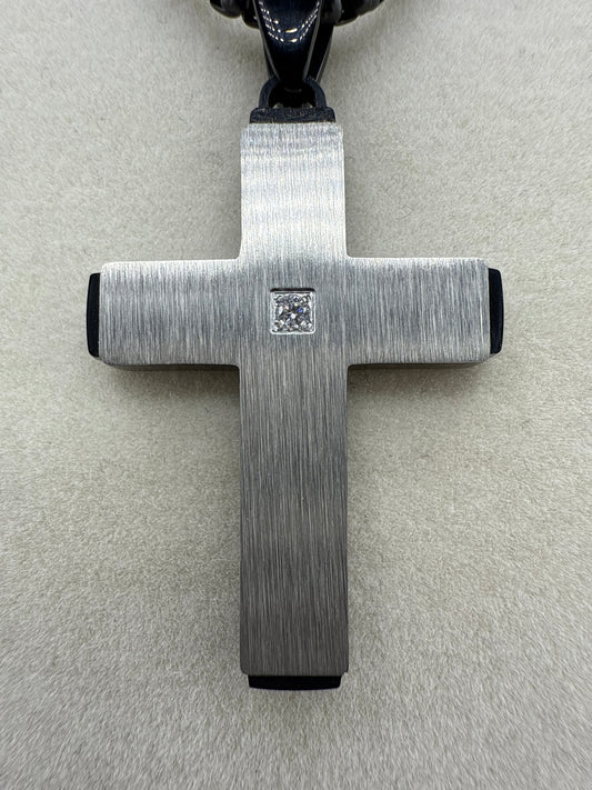 Stainless Steel Black & Silver Zirconia Cross Necklace