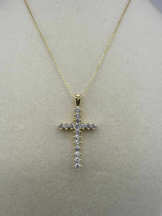 Sterling Silver Zirconia Cross Necklace - Gold Plated