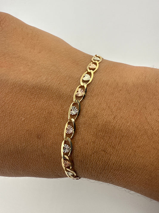 14k Tri-Gold link bracelet | 7 inches