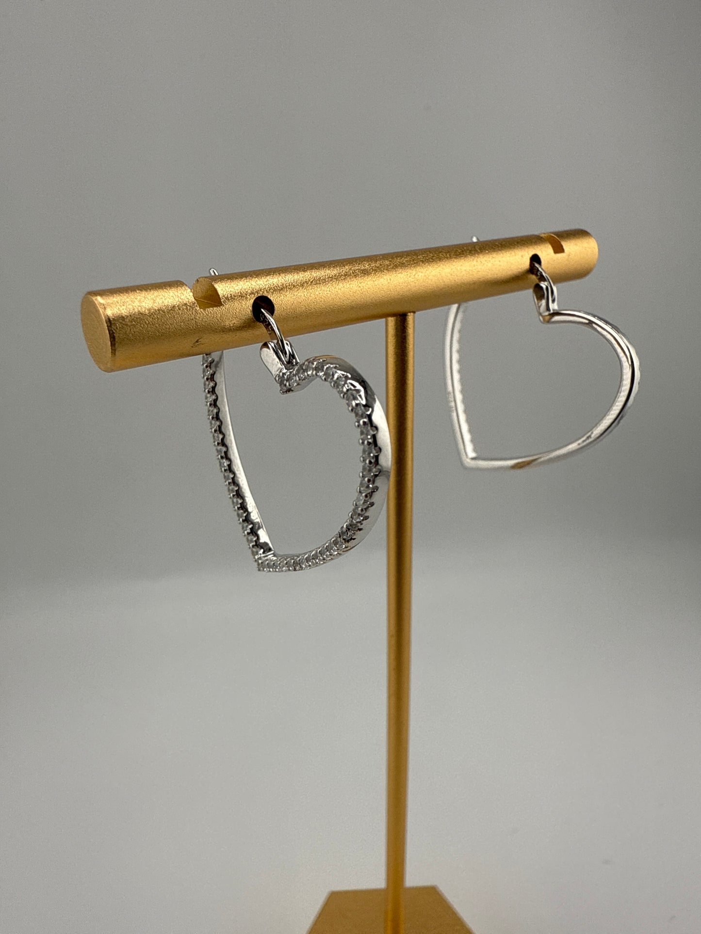 Sterling Silver Zirconia Heart 25mm Hoop Earrings