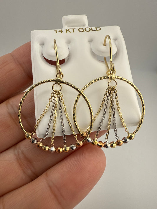 14k Tri-Toned Gold Dangle Huggie Earrings