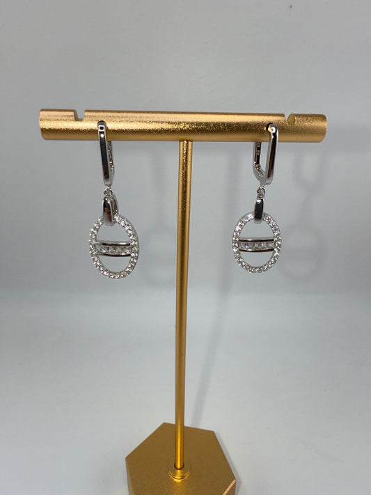 Sterling Silver Oval Baguette Zirconia Earrings