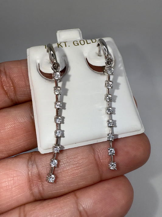 14k White Gold and Zirconia Dangle Huggie Earrings