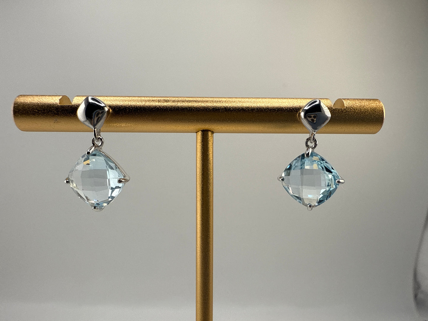 Sterling Silver Four-Prong Square Cushion-cut Gem Earrings - Blue Topaz