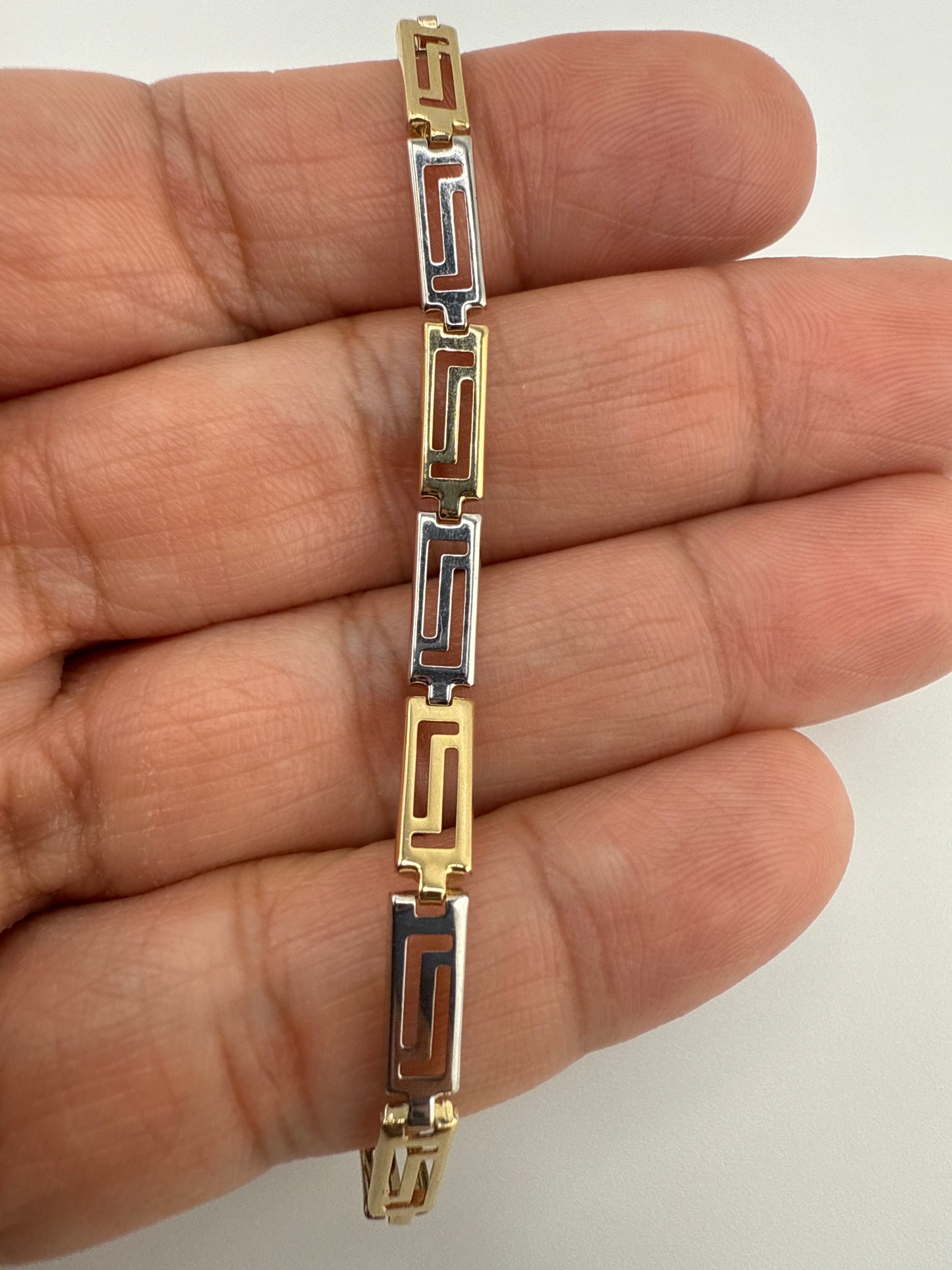 14k gold two-toned Greek key bracelet | yellow gold, white gold, rose gold | 7.5 inches