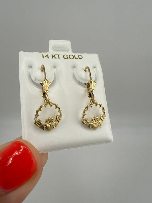 14k gold claddagh Huggie hoops