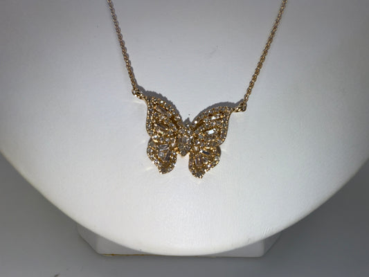 0.49ct diamond butterfly pendant | 14k gold chain