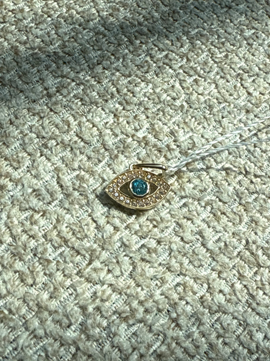 14k gold with blue cubic zirconia evil eye pendant