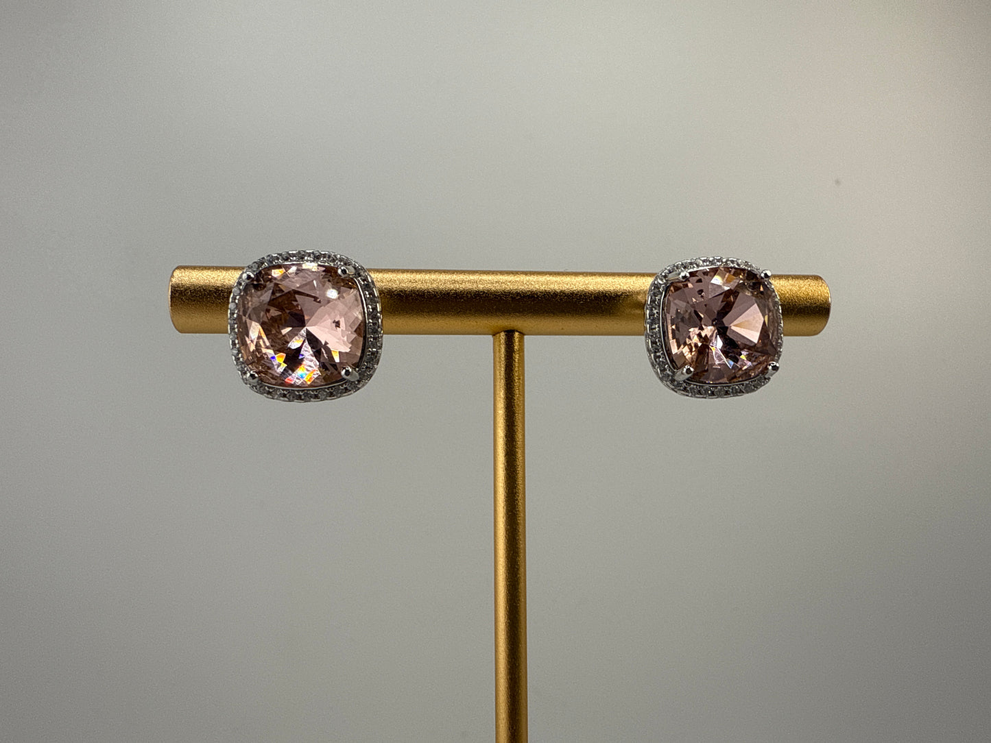 Sterling Silver Zirconia and 10mm Cushion Square Vintage Rose Swarovski Element Earrings