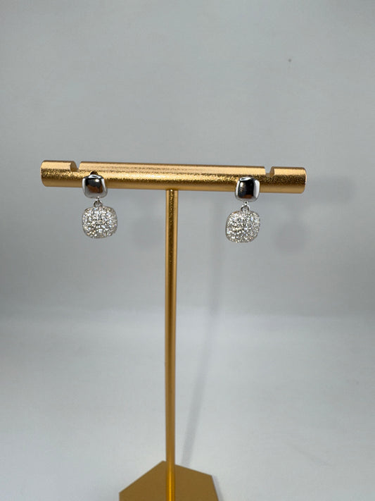 Sterling Silver, Polished & Zirconia Double Square Earrings