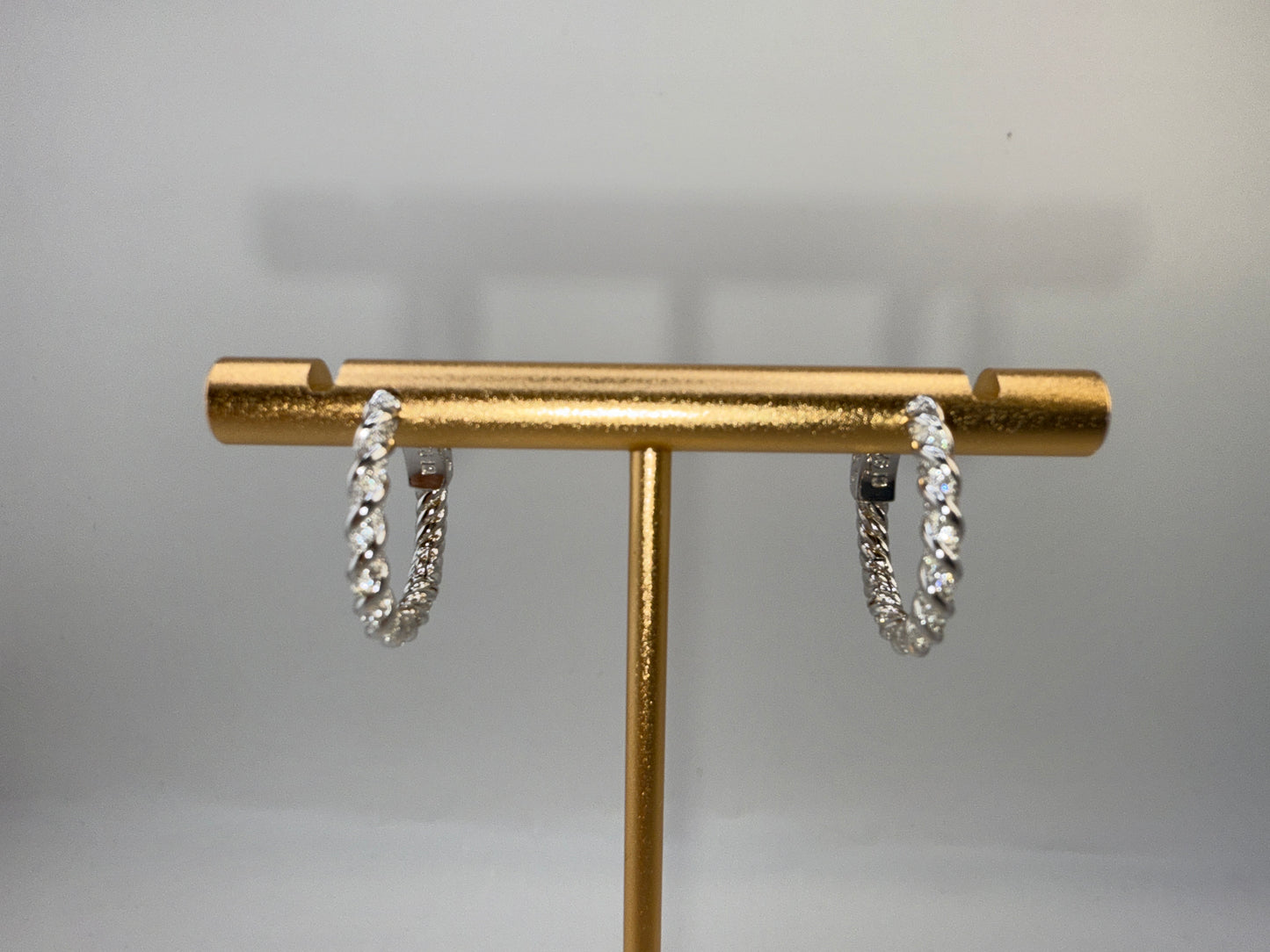 Sterling Silver, 19mm Rope Design Zirconia Hoop Earrings