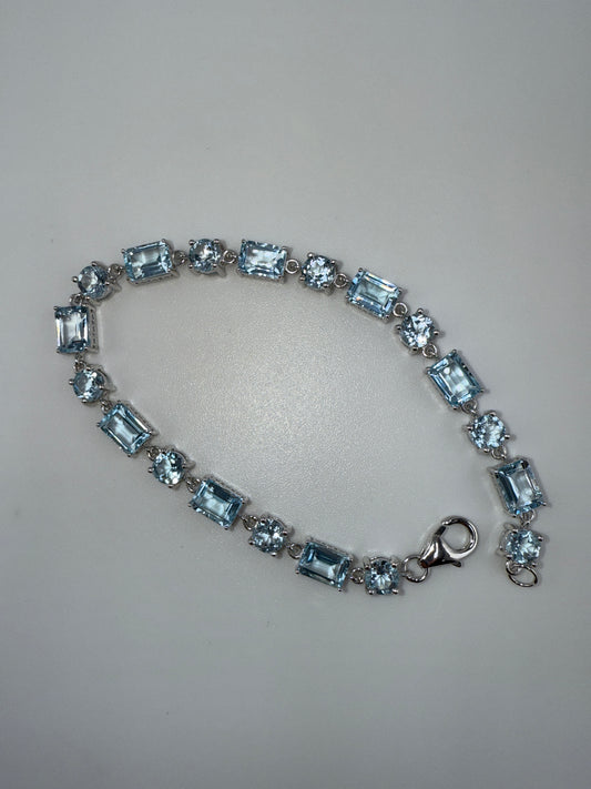 Sterling Silver Round & Emerald-cut Sky Blue Topaz Bracelet