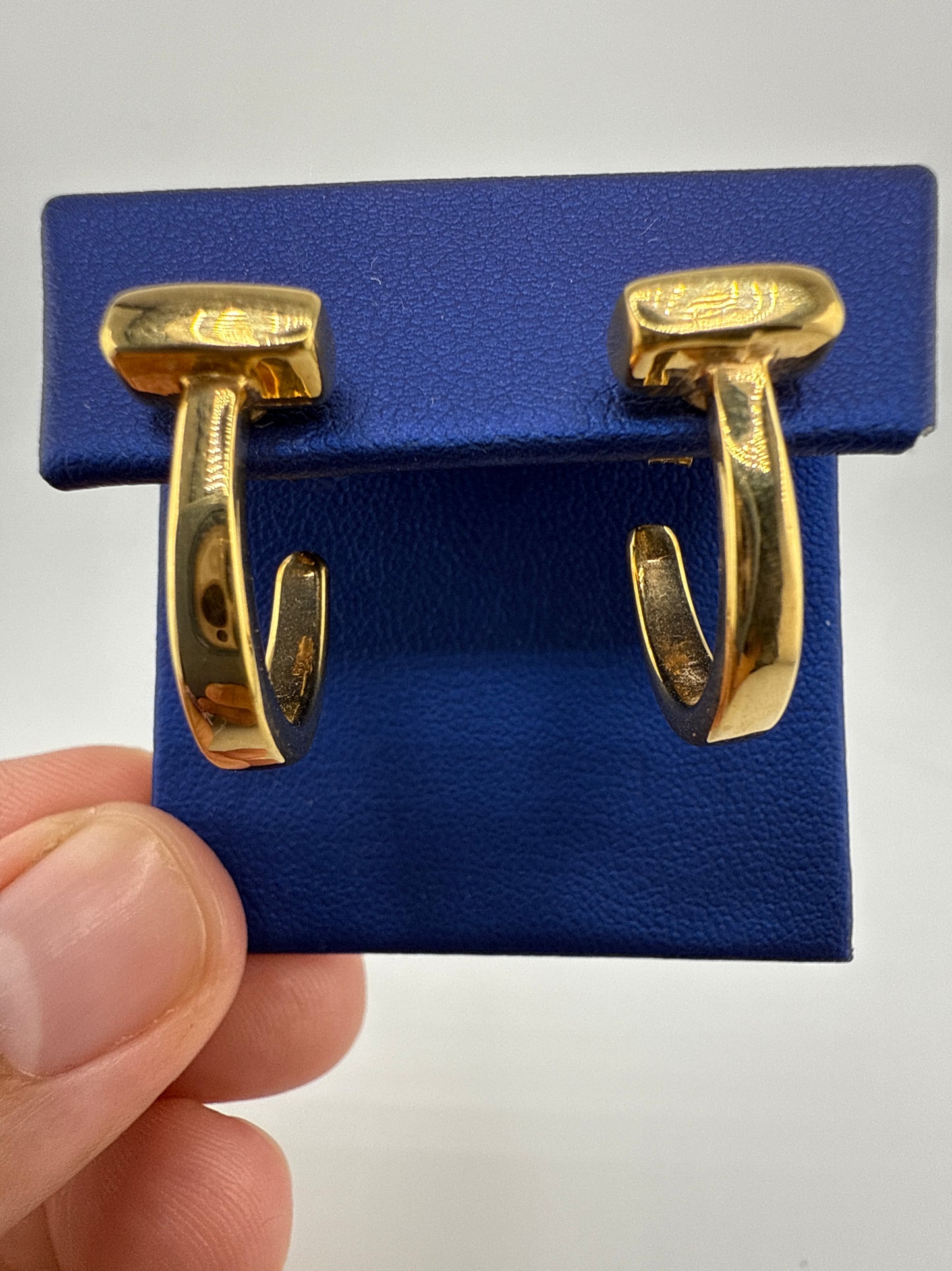 14k fancy huggie earrings with open backing